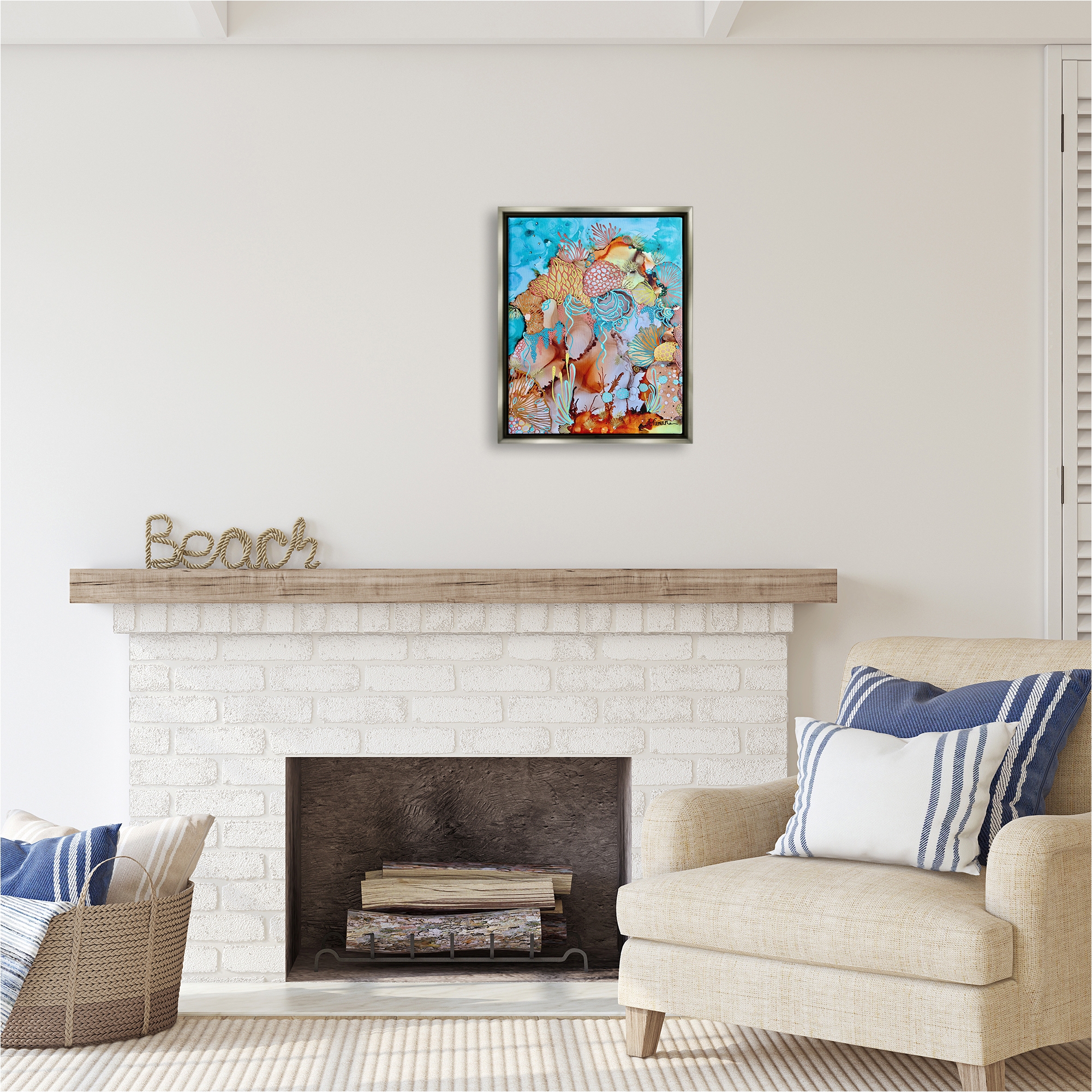 Stupell Industries Abstract Coral Reef Pattern Abstract Painting Gray Floater Framed Canvas Art Print Wall Art, 17 x 21