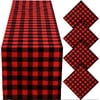 14 x 108 Inch Poly-Cotton Table Runners Buffalo Plaid Table Runners and 4 Pieces 18 x 18 Inch Washable Plaid Table Napkins Plaid Dinner Napkins for Christmas Thanksgiving Party (Red and Black Plaid)