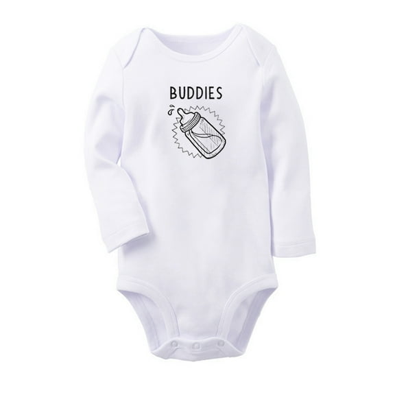 Twins Baby Buddies Drinking Funny Rompers, Newborn Baby Unisex Bodysuits, Infant Jumpsuits, Toddler 0-12 Months Kids Long Sleeves Oufits (White, 6-12 Months)