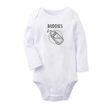 

Twins Baby Buddies Drinking Funny Rompers Newborn Baby Unisex Bodysuits Infant Jumpsuits Toddler 0-12 Months Kids Long Sleeves Oufits (White 0-6 Months)