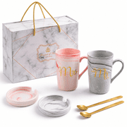 Coffee Mug Set, Couples Gift for Engagement Wedding and Married Couples Anniversary, Ceramic Marble 14 oz
