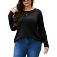 thumbnail image 3 of FlorCurve Plus Size Sweatshirts for Women Long Sleeve Crew Neck Pollover Sweatshirt Casual Tunic Shirts with Pockets, Black 3XL, 3 of 7