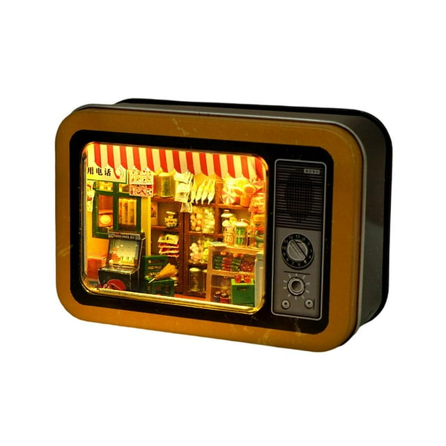TISHITA Box Theatre Dollhouse Model Decoration Tin Box DIY Dollhouse LED Light Furniture Brown