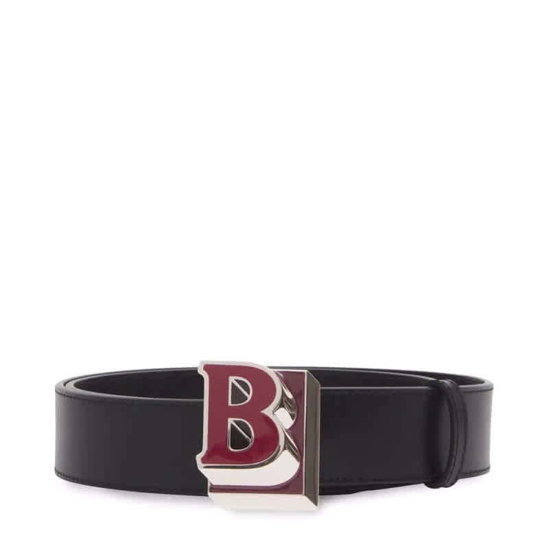 Burberry Men's Black Letter Graphic Leather Belt, Size 90 CM 