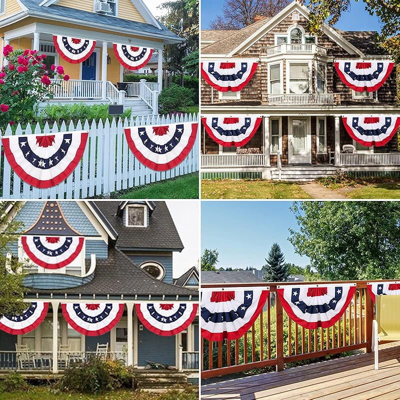 American Pleated Fan Flag,3 X1.5 Ft USA Patriotic Flag Bunting Half Fan Banner Decoration Indoor/Outdoor (4pcs)
