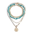thumbnail image 2 of Yesbay Boho Layered Turquoise Necklace Pearl Beaded Paperclip Metal Chain Necklace Circle Choker Necklace Jewelry for Women, 2 of 7