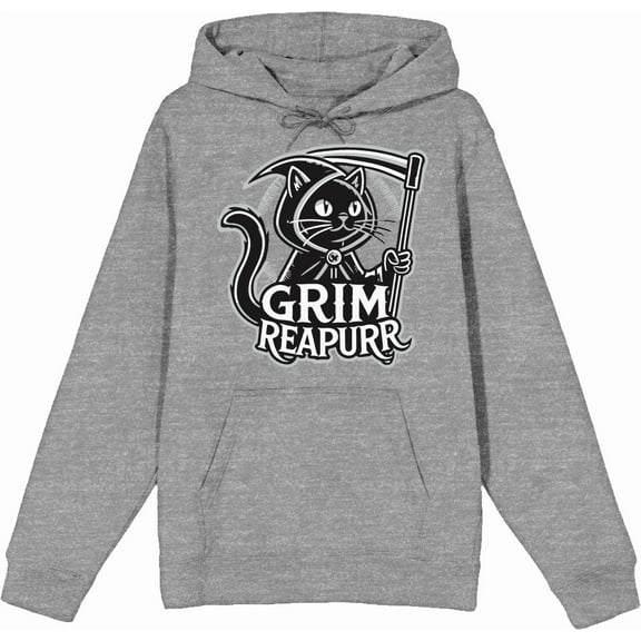 Black Cat Grim Reapurr Adult Heather Gray Long Sleeve Hoodie-Medium