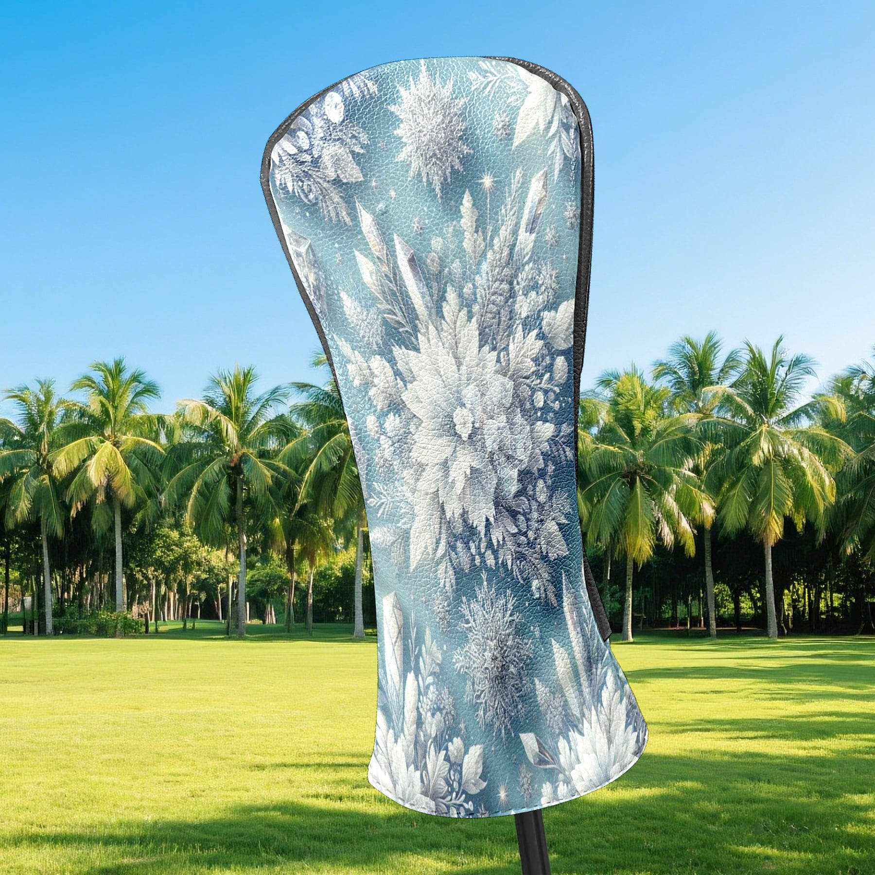 Golf Club Covers, Light Blue Snowflakes Premium PU Leather Driver Hybrid Putter Head Covers with Velvet Lining, Waterproof Golf Gifts for Men Women