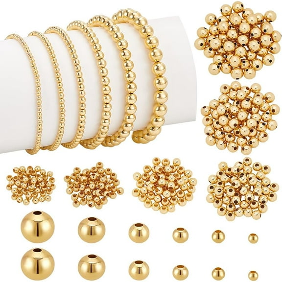 18K Gold Filled Spacer Beads 250pcs Round Spacer Beads Jewelry Ball Bead Spacers Seamless Ball Beads Loose Craft Beads Metal Beads