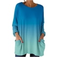 thumbnail image 1 of Mujeres Manga Larga Tops Casual Gradiente Ombre Cuello Redondo Suelto Ajuste Superior con Bolsillos Suave Poliéster Otoño Primavera Suéter, 1 of 7