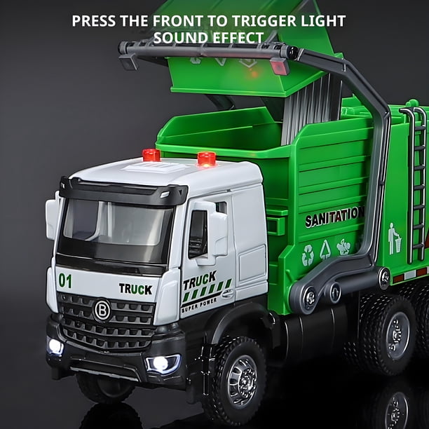 Anmyjuly Garbage Truck Toy for Kids, Pull Back with Lights and