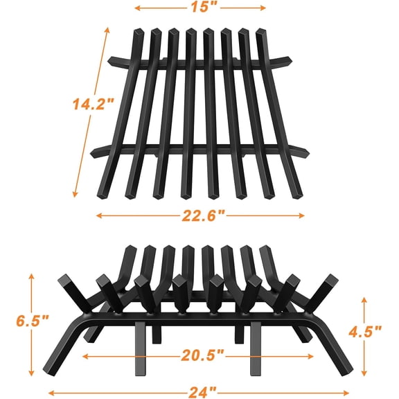 Fireplace Grate 24 Inch with 8 Support Legs