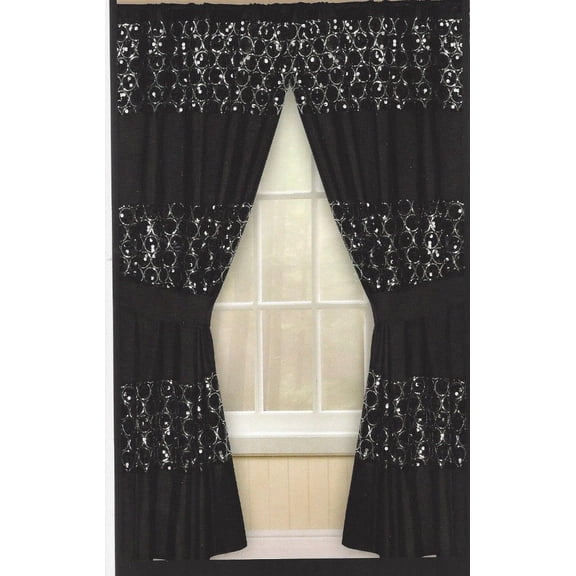 Popular Bath Sinatra Fabric Window Curtain with Black Sequins, Black