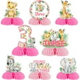 thumbnail image 2 of Young Wild and Three Birthday Decorations for Girl, Safari Centerpieces for Tables, Double-Sided Printing Pink Jungle Safari Animal Centerpiece Honeycomb for Table Safari 3rd Birthday Decorations, 2 of 8