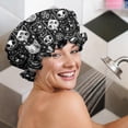 thumbnail image 5 of Shower Caps,Bat Silhouette Halloween Pattern Waterproof Shower Cap for Women 4 Pieces,Double Reusable Hair Cover for Shower PEVA Elastic Stretch Hem, 5 of 7