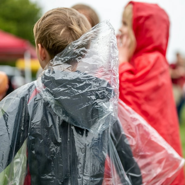 20-Pack Bulk Disposable Rain Ponchos Kids with Hoods, Clear Plastic Raincoats for Emergencies, Girls, Boys, Music Festivals, Theme Parks, Rainy Days, 4 Colors - Walmart.com