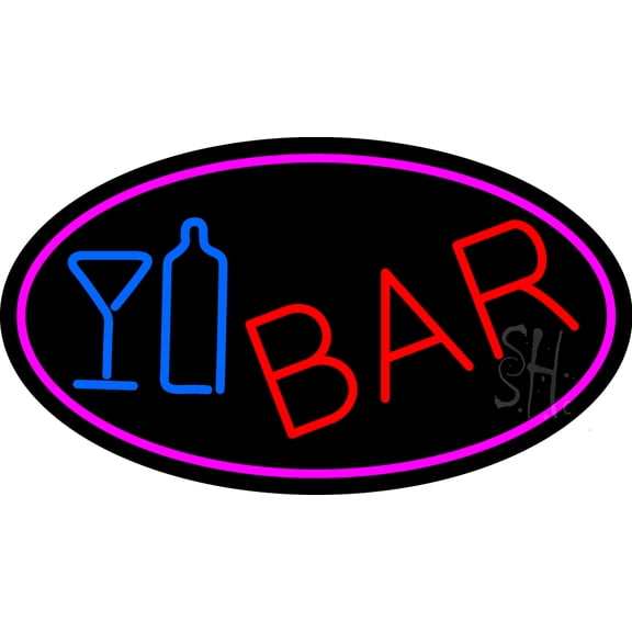 Cursive Bar With Wine Bottle And Glass LED Neon Sign 13 x 32 - inches, Clear Edge Cut Acrylic Backing, with Dimmer - Bright and Premium built indoor LED Neon Sign for Bar decor.