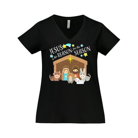 

Inktastic Jesus is the Reason for the Season Christmas Nativity Women s Plus Size V-Neck