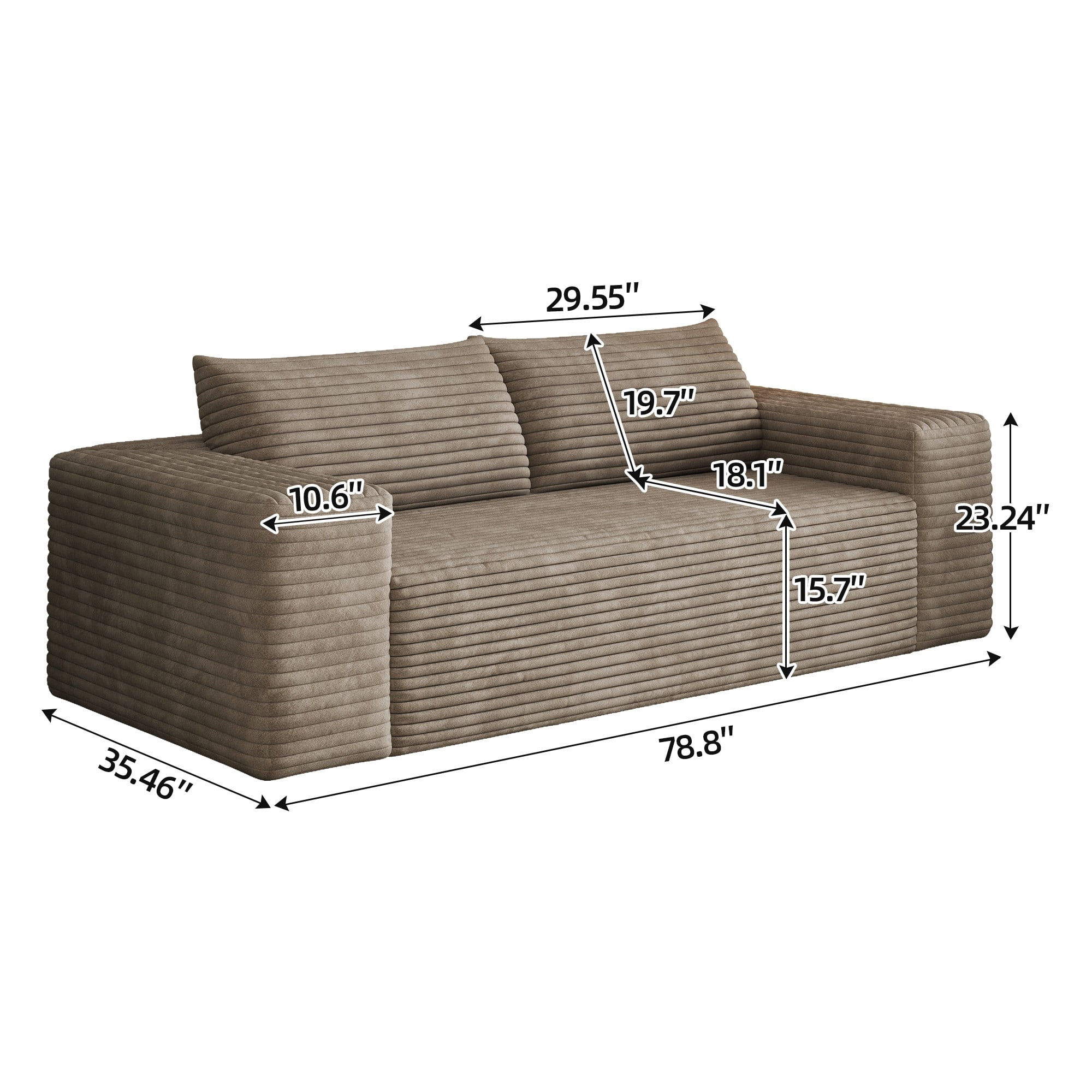 78.8" Corduroy Deep Seat Sofa, No Assembly Comfy Loveseat Couch for Living Room Bedroom Apartment, Camel