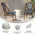 thumbnail image 4 of Flash Furniture Bordeaux Set of 2 Indoor/Outdoor Commercial Bistro Stacking Chairs, Navy/White PE Rattan Back and Seat, Bamboo Print Aluminum Frame in Natural, 4 of 13
