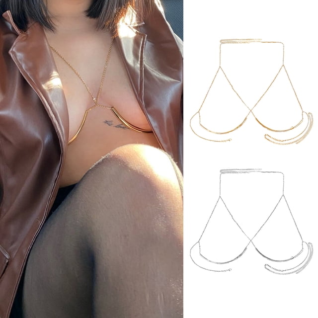 enjoywould Women Chest Chain Body Chain Body Jewelry Breast Support Chain Club Party Solid Color Stainless Triangle Shape Lady Bikini Chest Decorative Accessory