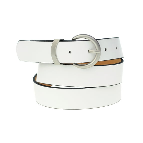 NYFASHION101 Women's Bonded Leather Thick Dressy Belt with Round Steel Buckle, White, Small