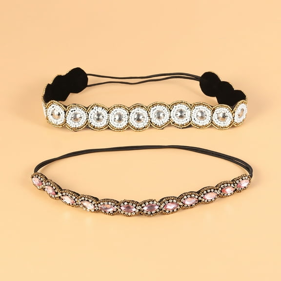ROSENICE 2Pack Embellished Headband Circular Shape Handmade Crystal Jewelry for Women Fashionable Occasions