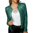 thumbnail image 2 of Arvbitana Women Jacket Long Sleeve Cardigan Open Front Sequined Fall Ladies Cropped Tops Coat for Club Party, 2 of 9