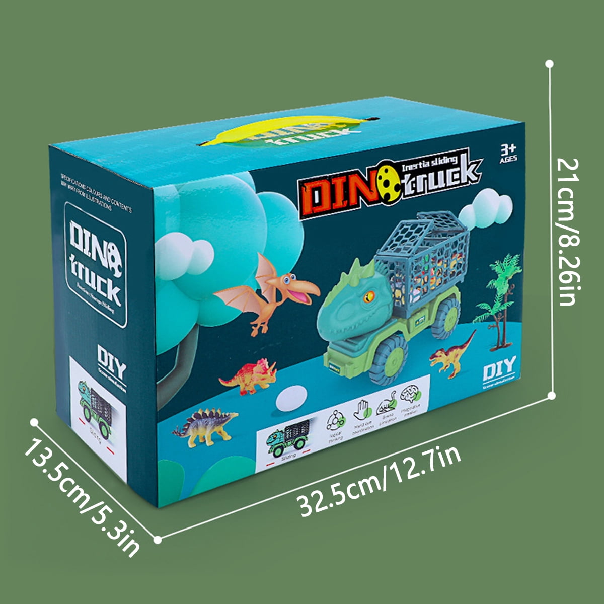 Juego De Dinosaurio Camión Con Pista 2 En 1 – 155 Cm De Carril Y 12 Coches De Metal, Regalo Para Niños 3-7 Años, Portátil Y Plegable
