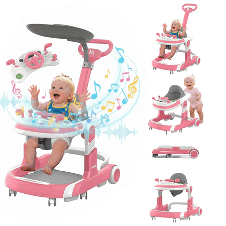 KFeng 6-in-1 Baby Walker with Steering Toy,6-24M,Direction Training(Watermelon Red)