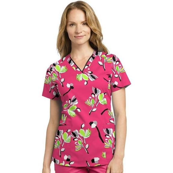 Allure by White Cross Women's V-Neck Floral Print Scrub Top