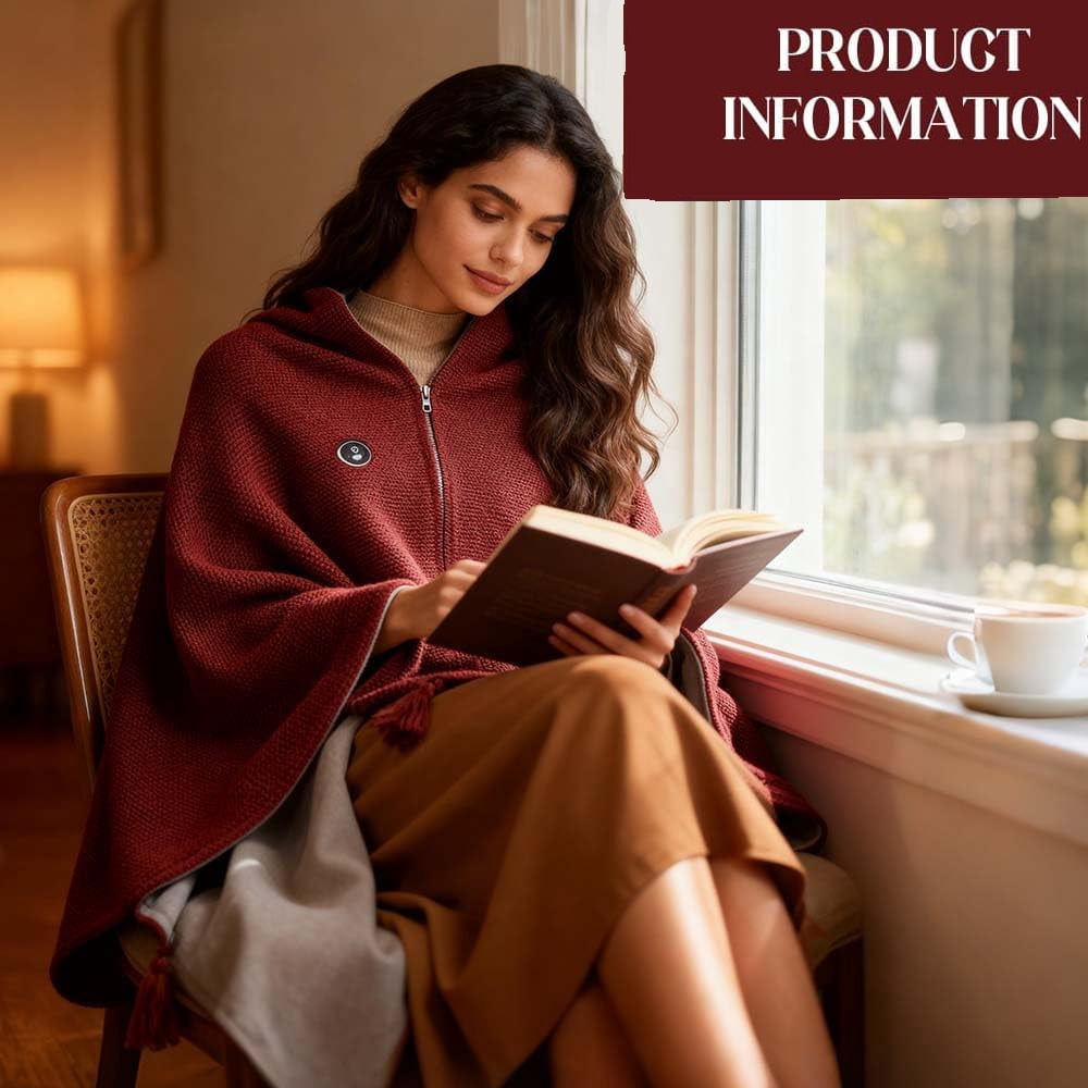 2026 New Portable Heated Blanket Shawl Wrap for Women, Portable Soft Zipper Electric Heated Blanket Shawl with 3 Heating Levels , Machine Washable Heated Wrap for Neck & Shoulder