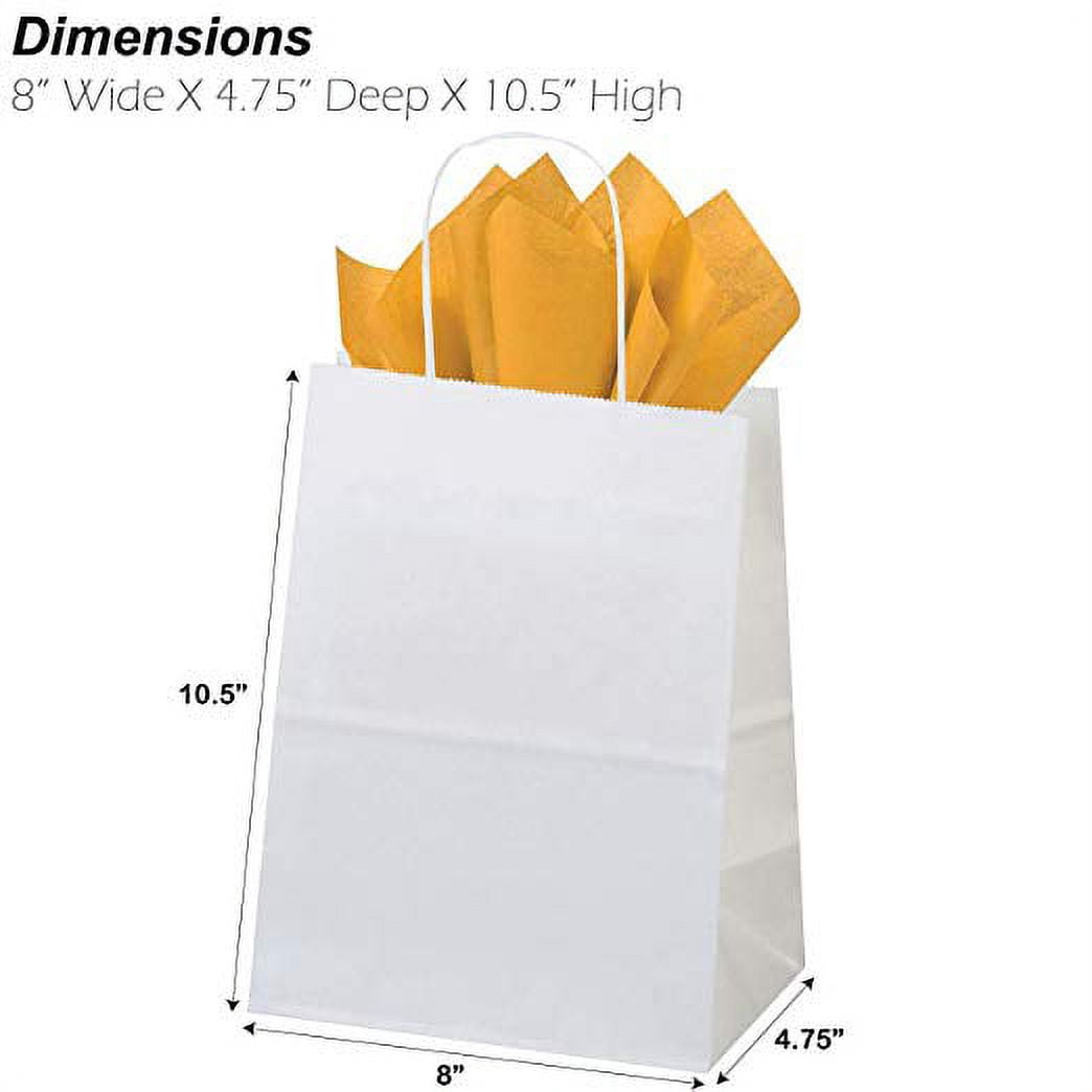 50ct White Paper Gift Bags + 100ct Antique Gold Gift Tissue (Flexicore Packaging)
