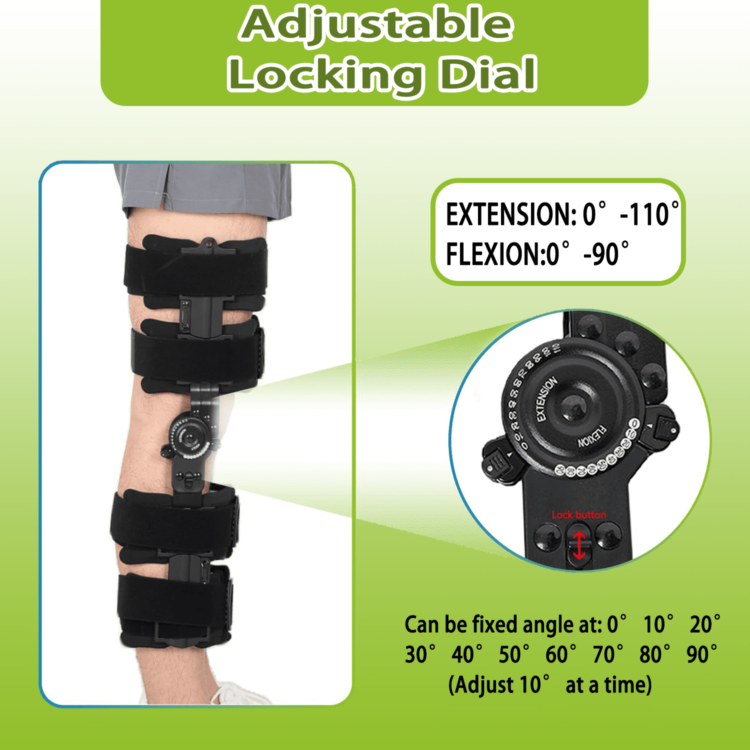 Komzer Hinged ROM Knee Brace with Double Side Stabilizers & Locking Dials, Post Op Knee Immobilizer for Arthritis ACL MCL PCL Meniscus Tear Injurie/Knee Pain Medical Orthopedic Support