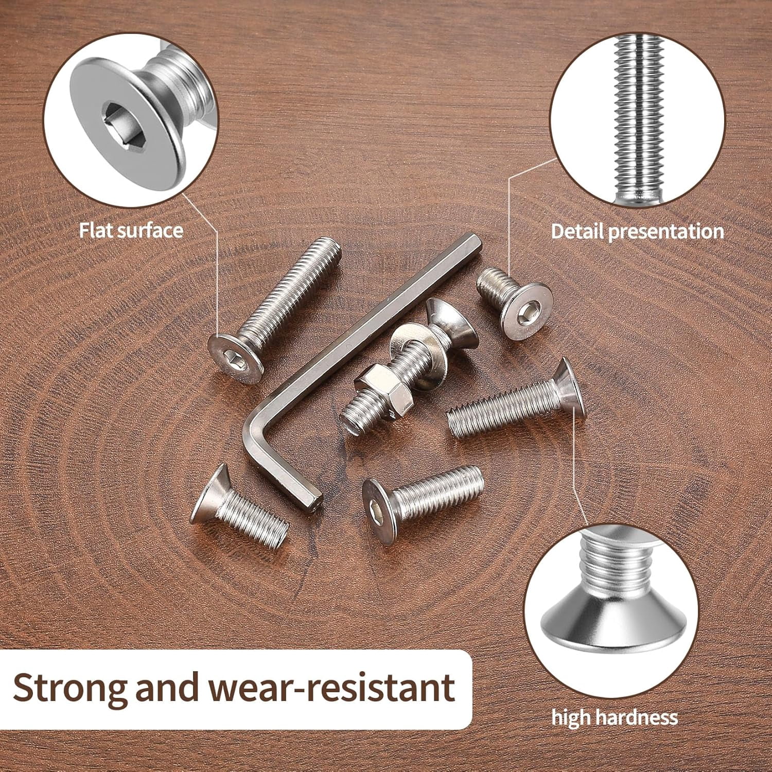 M3M4M5M6M8 Screws Bolts Set, 155-1144 Pcs Hex Socket Flat Head Countersunk Assortment Kit, Machine Screws Nuts Washers with Allen Wrench for Electronics Furniture Repairs (Silver) (155pcs M8)