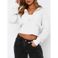 thumbnail image 4 of Zip Up Sweatshirts for Women Casual Outfits Cardigan Outerwear Trendy Winter Jackets Coat White S, 4 of 8