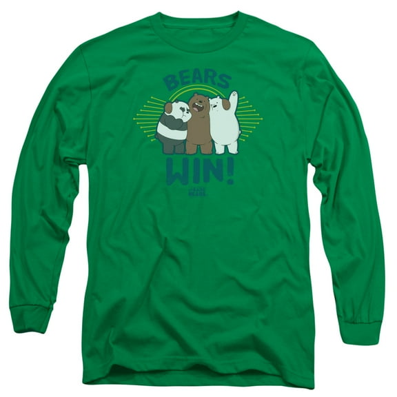 We Bare Bears Bears Win Long Sleeve Adult 18/1 T-Shirt Kelly Green