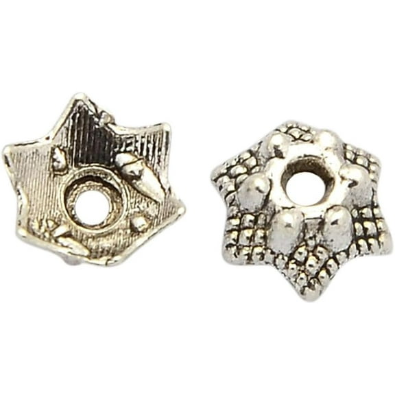 1000 Pcs Tibetan Style Bead Caps 7x3mm 6-Petal Flower Antique Silver Hole: 2mm