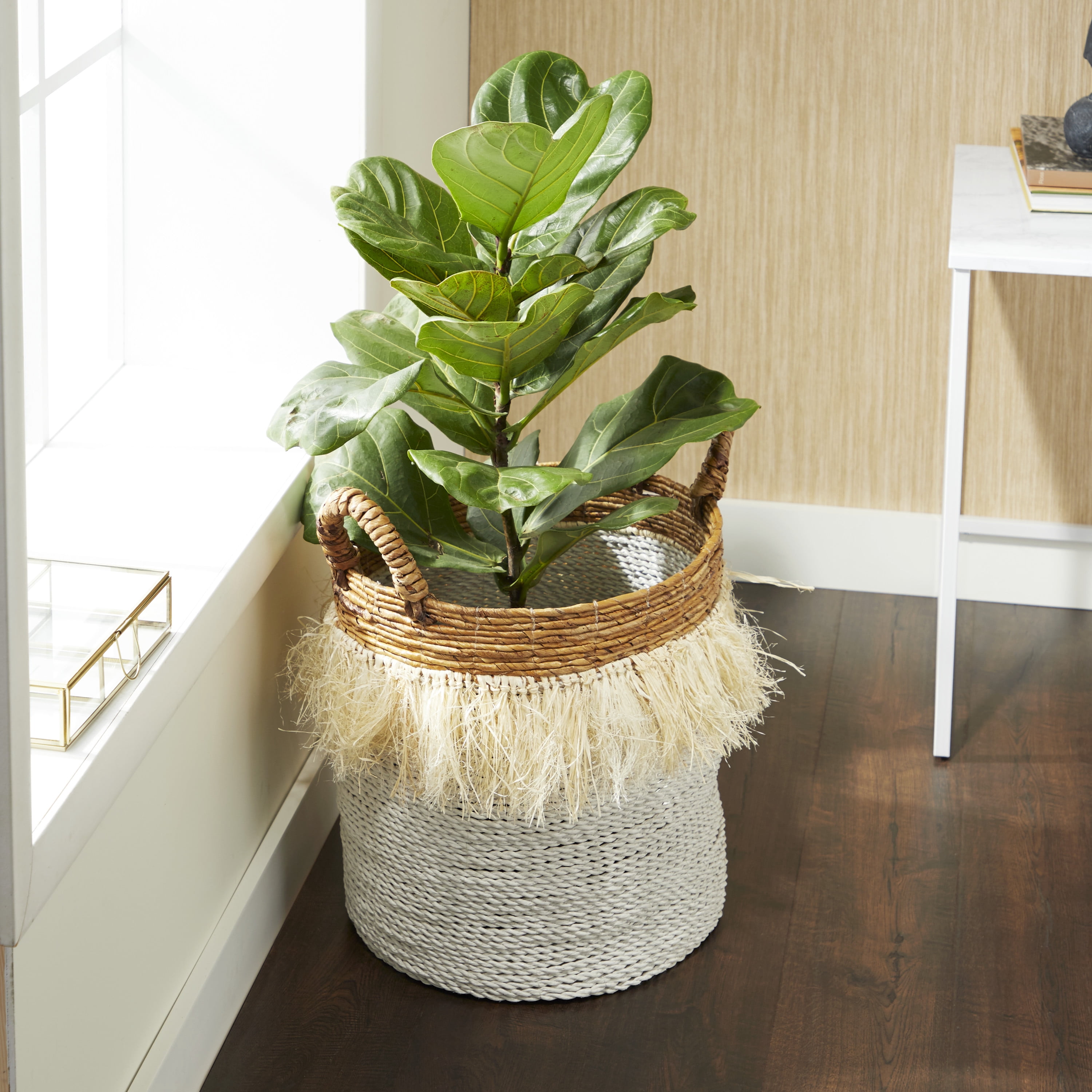 CosmoLiving by Cosmopolitan 18", 16"W White Dried Plant Storage Basket, 2-Pieces