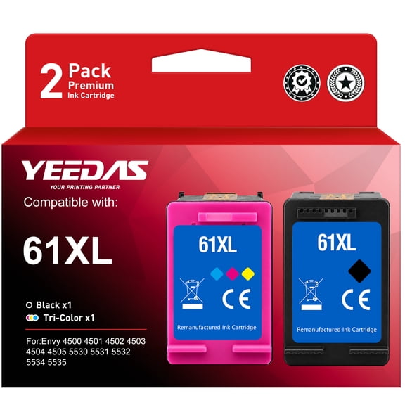 61 Ink Cartridge Combo Pack XL Compatible with HP 61 ink Envy 4500 5530 4502 3050 3510 Deskjet 1000 1512 2540 Officejet 4635 4630 Printer (2 Pack)