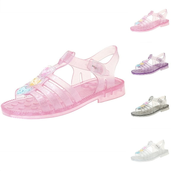Girls Jelly Sandals 1-9Years Children Girls Summer Non-Slip Slip-on Open Toe Ankle-Strip Buckle Indoor Outdoor Kids Outdoor Beach Pool Sandals