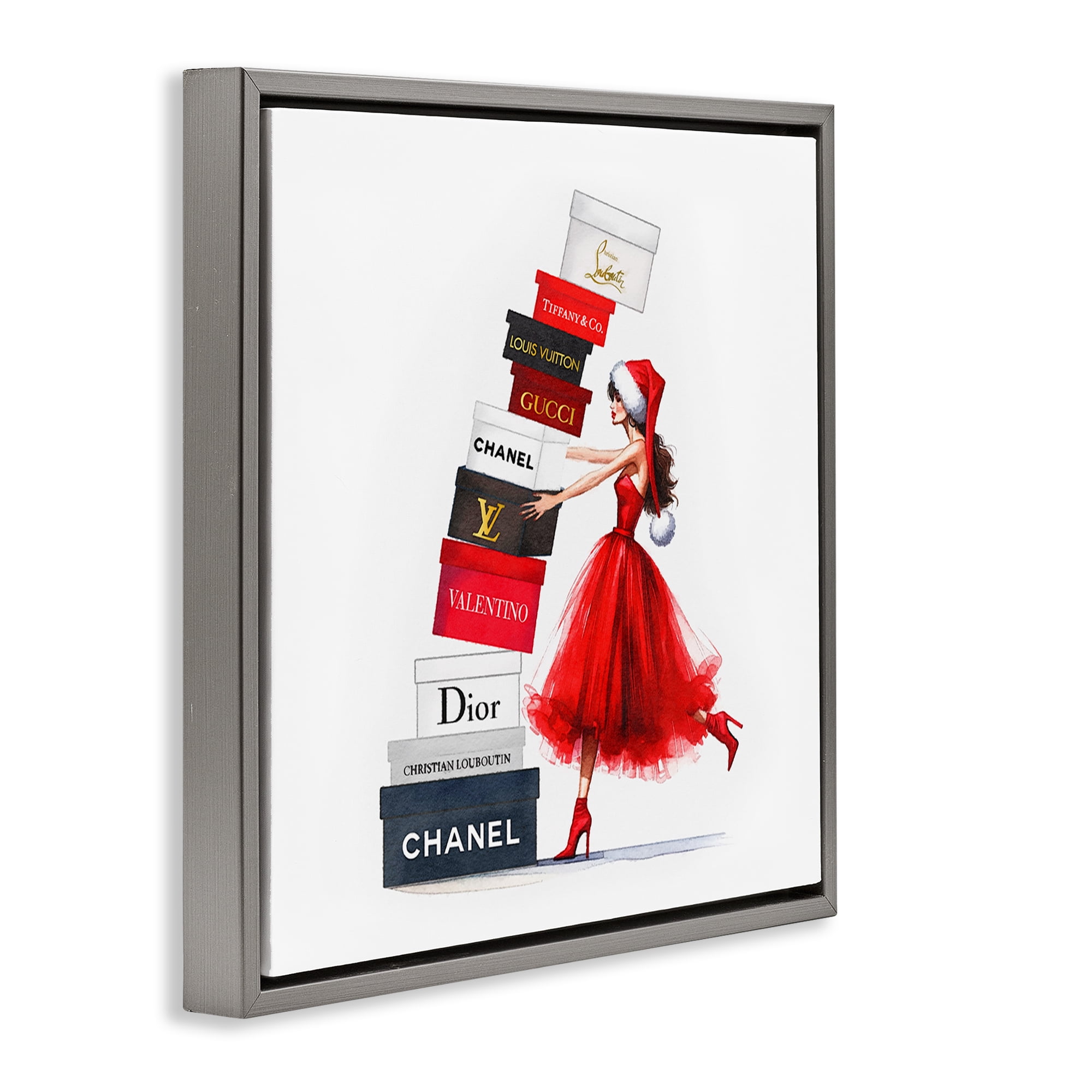 Stupell Industries Holiday Glam Shopping Boxes Holiday Painting Gray Floater Framed Canvas Art Prints Wall Art, 25 x 25