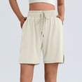 thumbnail image 2 of vigerkar Women's Bermuda Shorts Casual Summer Wide Leg Knee Length Casual Shorts Loose Drawstring Waist Sports Short with Pockets White, M, 2 of 8