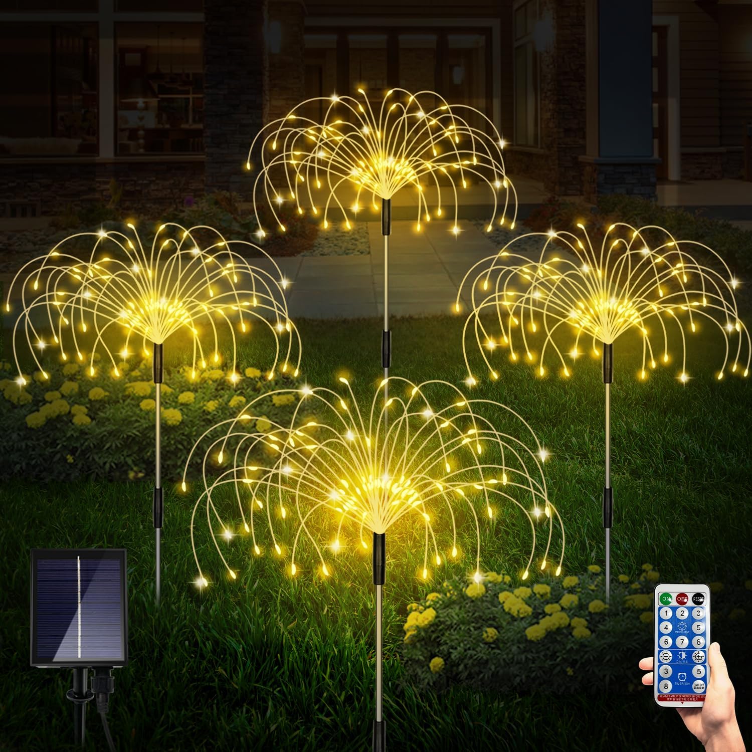 Morttic 4 Pack Solar Garden Lights, Firework Lights Outdoor Waterproof