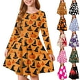 thumbnail image 2 of Abcomgle Little Girls Halloween Dresses Funny Witchs Hat Pumpkin Graphic T Shirt Dresses for Girls Cute A-Line Long Sleeve Dress Clothes for Girls Crewneck Casual Swing Dress Outfits,11-12 Years, 2 of 5