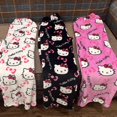 thumbnail image 2 of Pijamas de Anime Sanrio Hello Kitty de franela negra para mujer, pantalones casuales de lana kawaii de dibujos animados blancos, pantalones de moda de otoño, 2 of 5