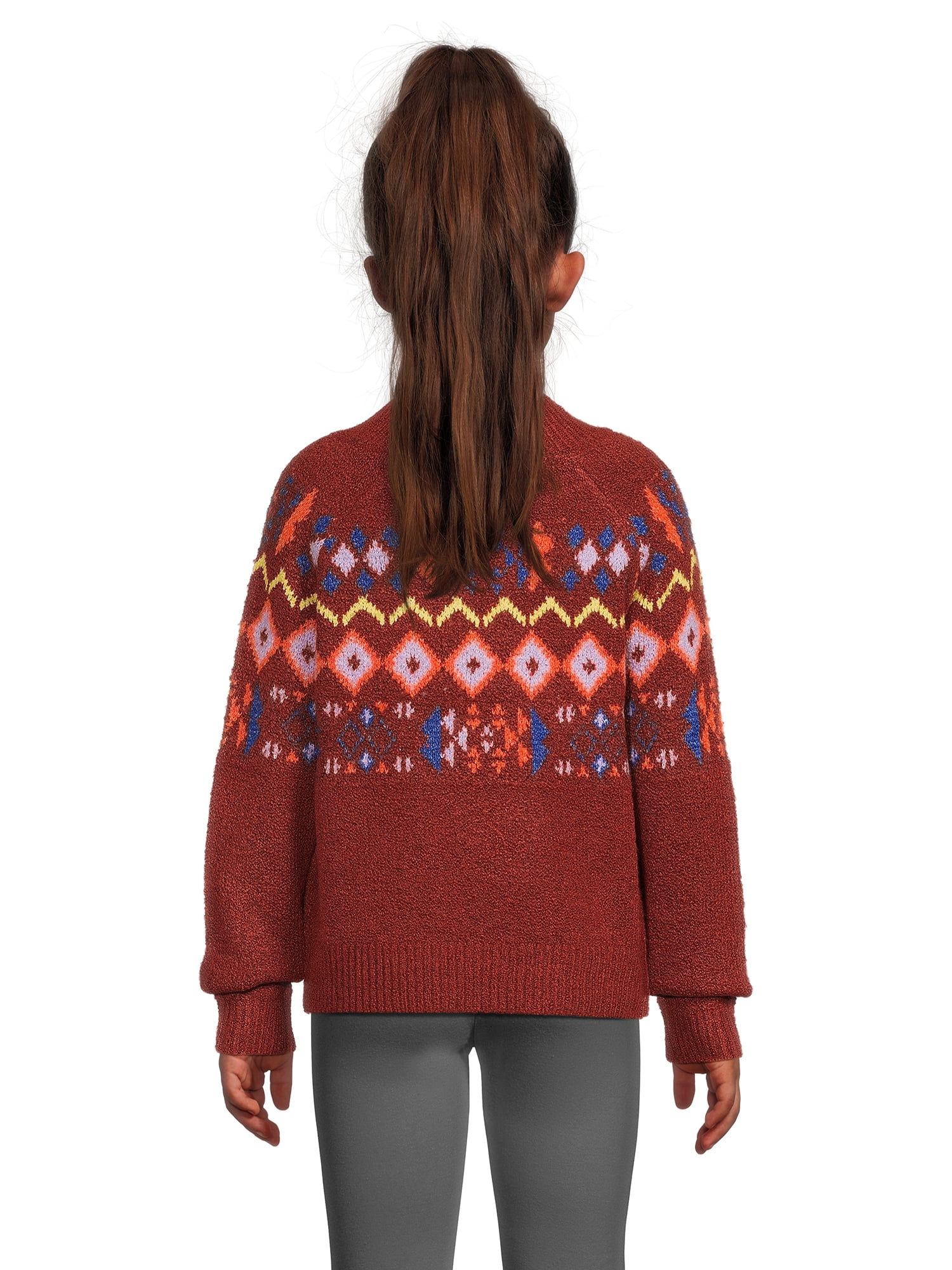 Nik and Leksi Girls Mock Neck Jacquard Pullover, Sizes 4-16