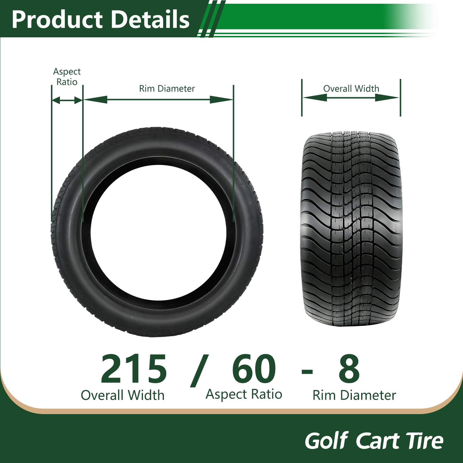 Hi-Run 4 Set P825 18X8.50-8 4PR Tubeless Golf Cart Tire Fits 215/60-8