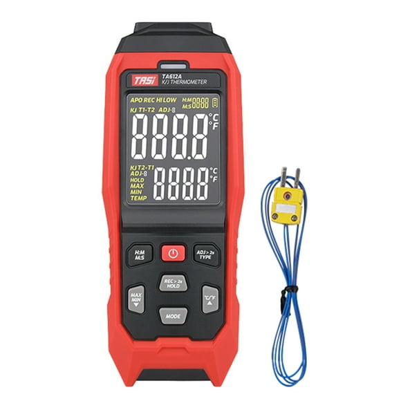 TASI TA612A Thermomètre à Thermocouple à Canal Unique de Type K/j -200 1372 °C / -328 2501 °F Compteur de Température LCD Numérique Portable 9999 Groupes Stockage de Données