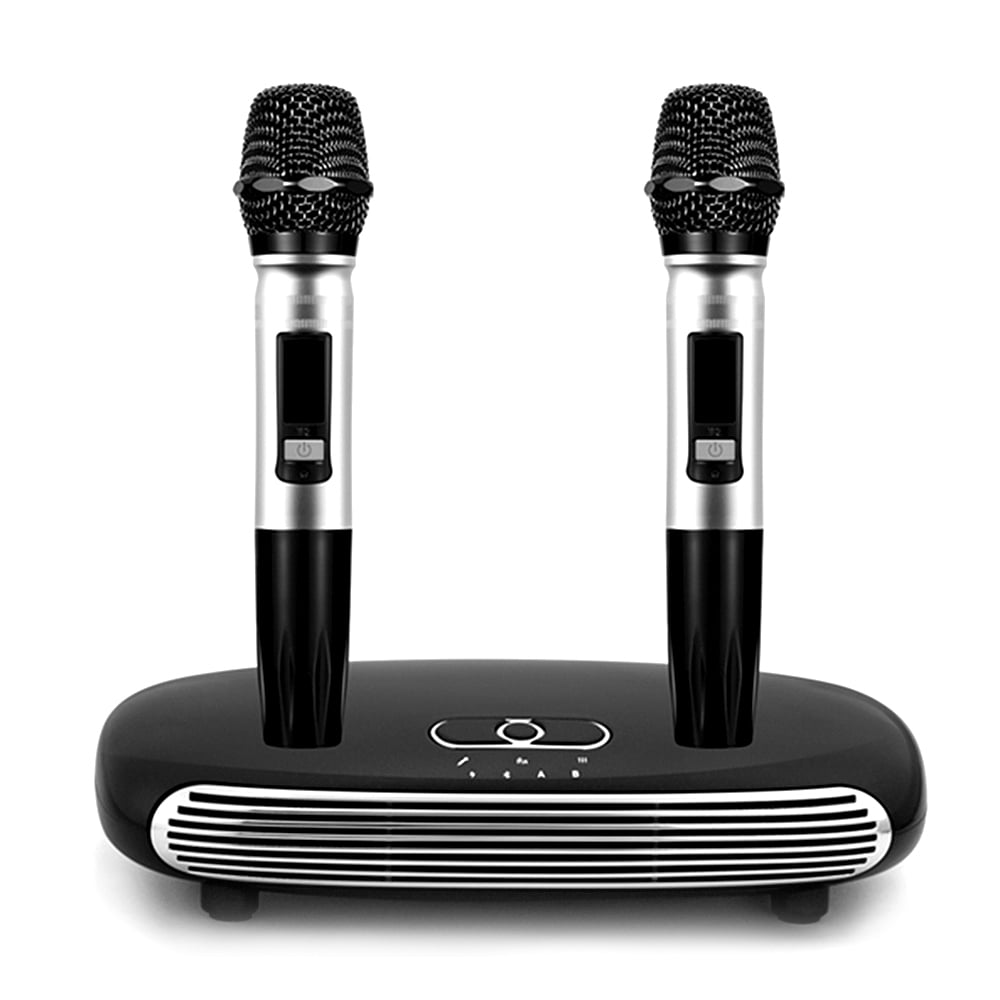 Wireless BT Karaoke Set with Dual Wireless BT Microphone for Smart TV/Set-  Box/Computer/Smart Phone Black Karaoke Box Plug 